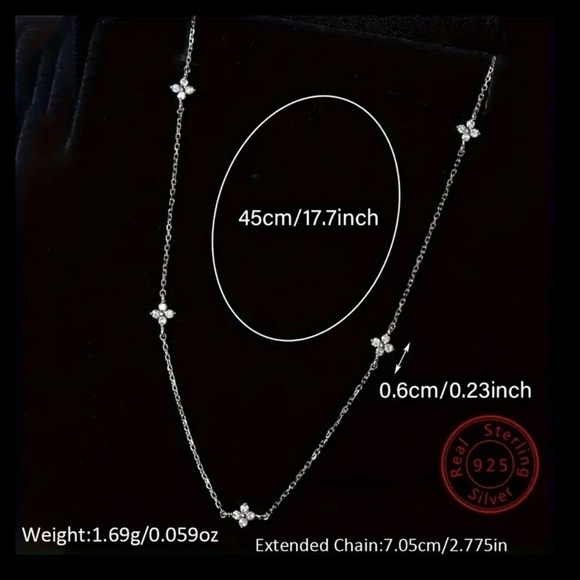 925 Sterling Silver Exquisite Four Leaf Clover Zircon Necklace - Picture 7 of 7